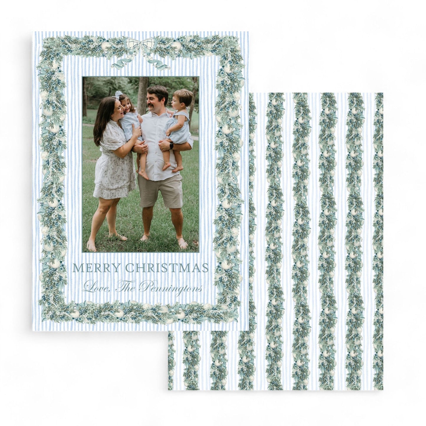 Full Garland & Watercolor Stripe Holiday Card