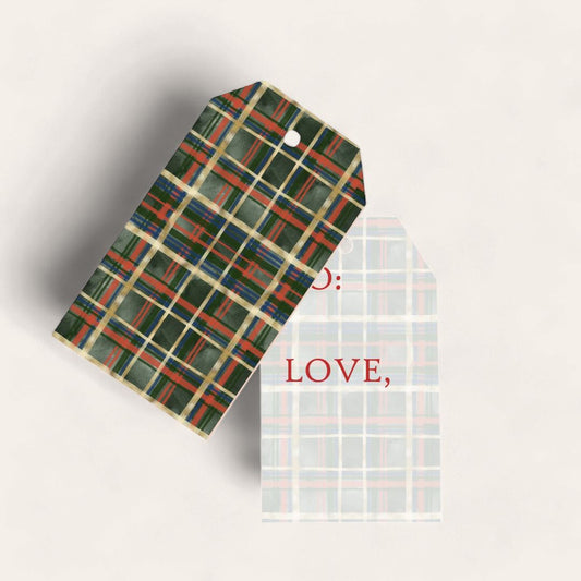 AWDH x DJPCo Watercolor Plaid Big Gift Tags (Dark Green)