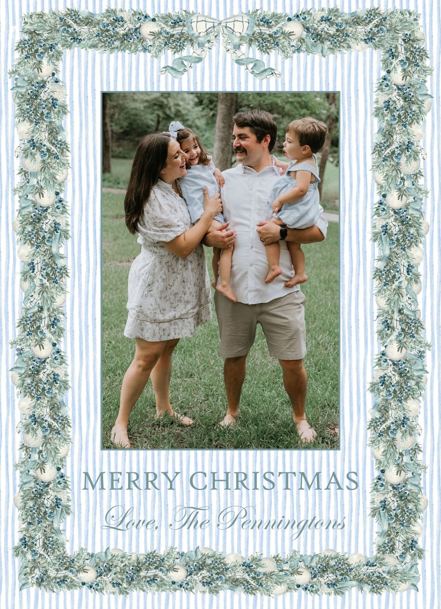 Full Garland & Watercolor Stripe Holiday Card