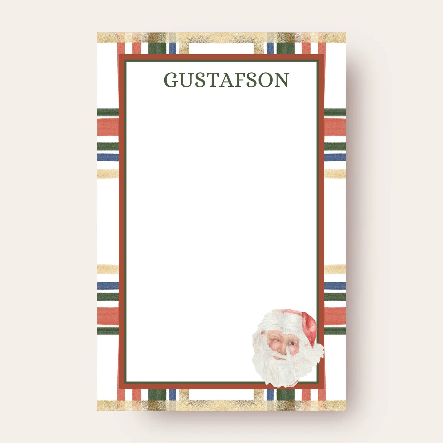 Santa Loves Plaid Skinny Chunk Notepad