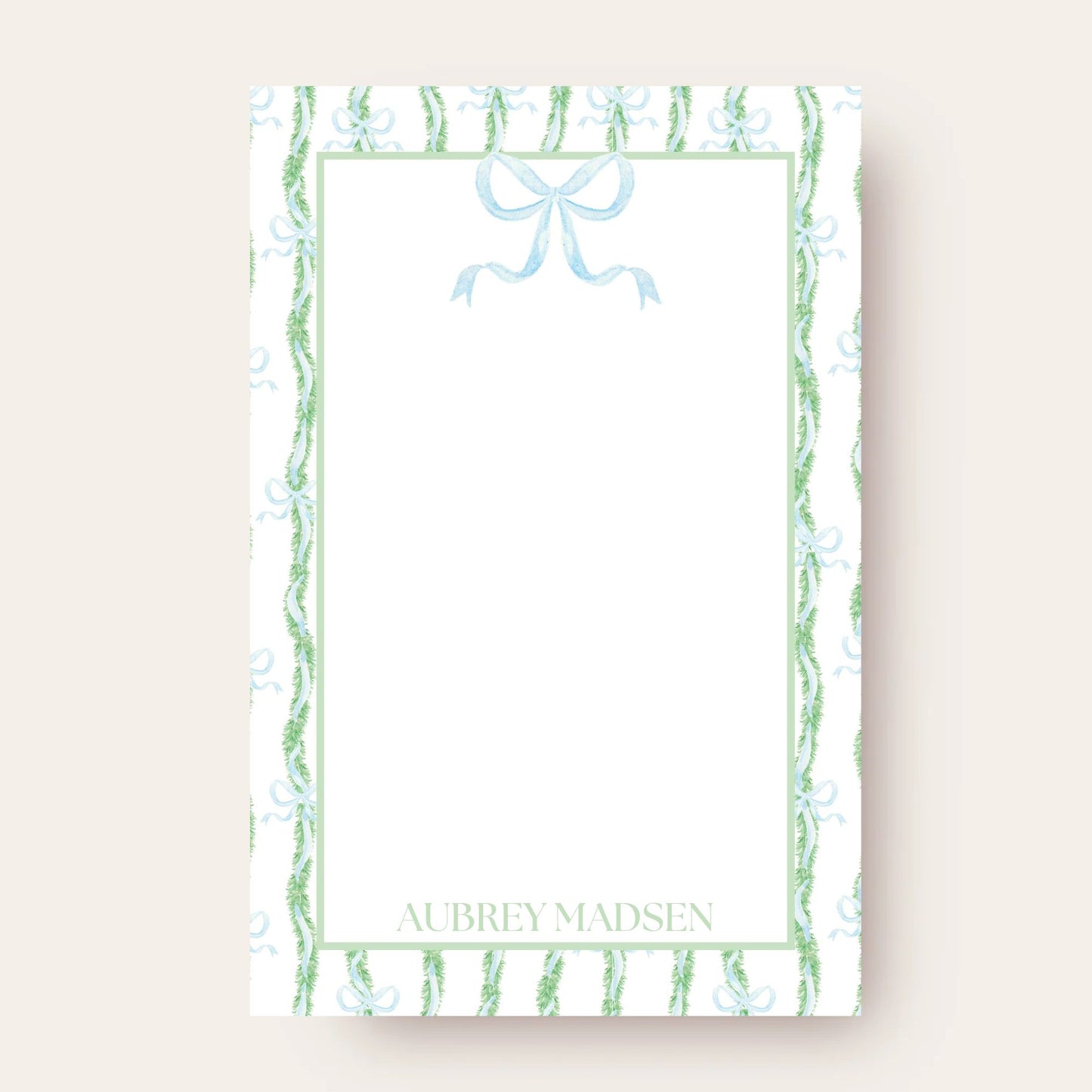 Light Garland & Blue Bow Skinny Chunk Notepad