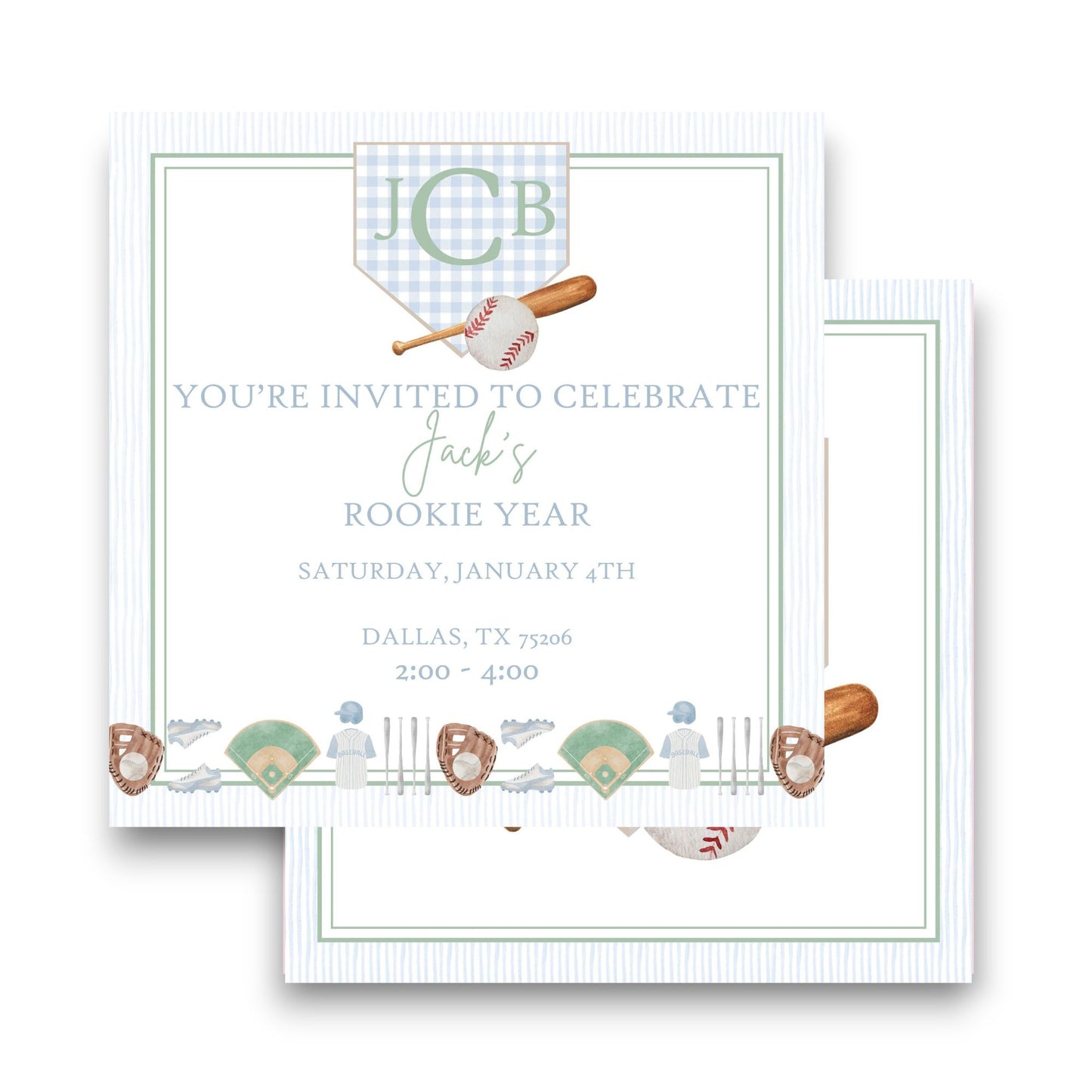 Baby Jack's Rookie Year Square First Birthday Party Invitation