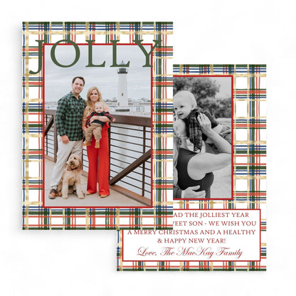 Watercolor Plaid Holiday Card (White)